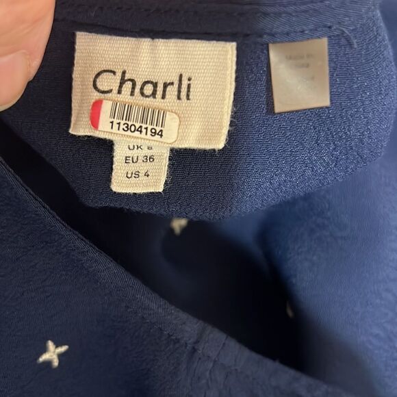 Charli Navy Embroidered high low wrap dress size 4 EUC - Picture 12 of 14